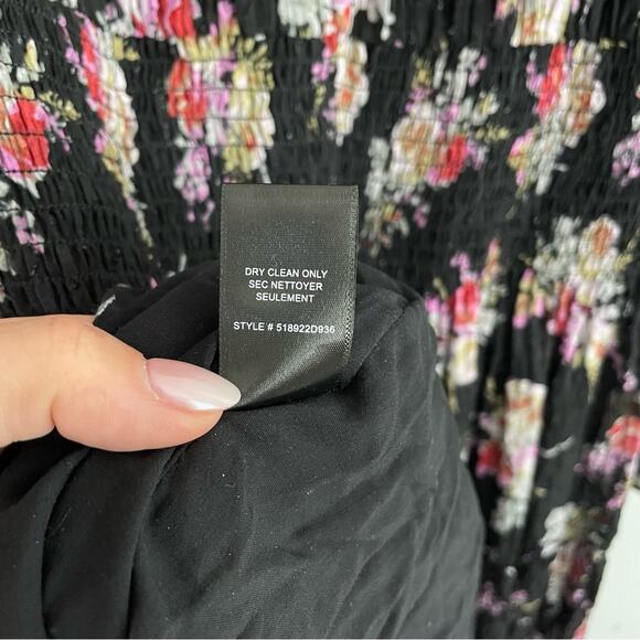 Rebecca Taylor | Women’s Black Floral Smock Dress Silk Ruffles Mock-Neck Flowy M - Picture 9 of 13